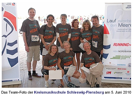 Das erfolgreiche Team der Kreismusikschule beim `Lauf zwischen den Meeren` im Juni 2010 im Damper Festzelt