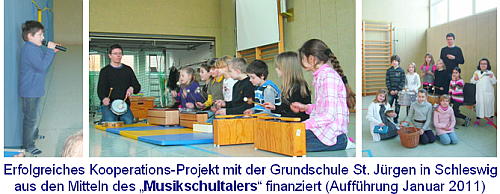 Zwei Auff&uuml;hrungen der Musik-AG mit Arne Frercks im Rahmen des Vorlesetages der Schleswiger Grundschule St.J&uuml;rgen im Januar 2011