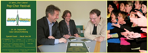 Foto: Pressegespr&auml;ch mit Schulleiter Willi Neu, Chorleiter Bj&ouml;rn Mummert und Chors&auml;nger Wolfang Berger im Juni 2012 (von links)